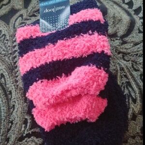West Loop Fuzzy Socks - Pink and Black Stripes